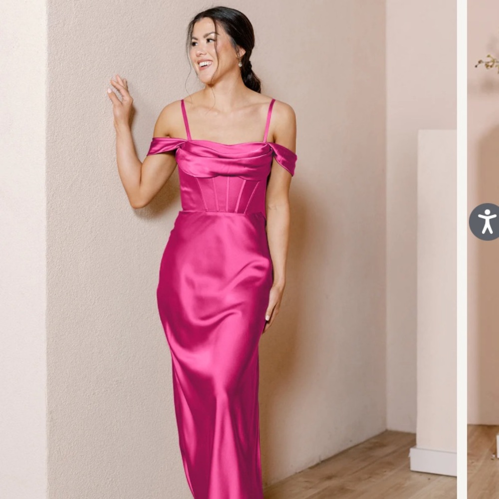 “Malibu Pink” Satin Revelry Bridesmaid Dress